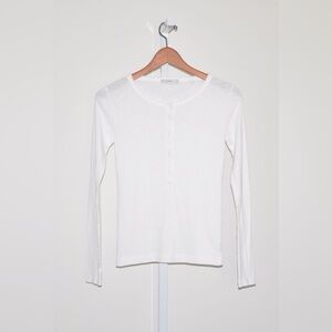 Vince Women's White Cotton Button Henley Long Sleeve Size Small